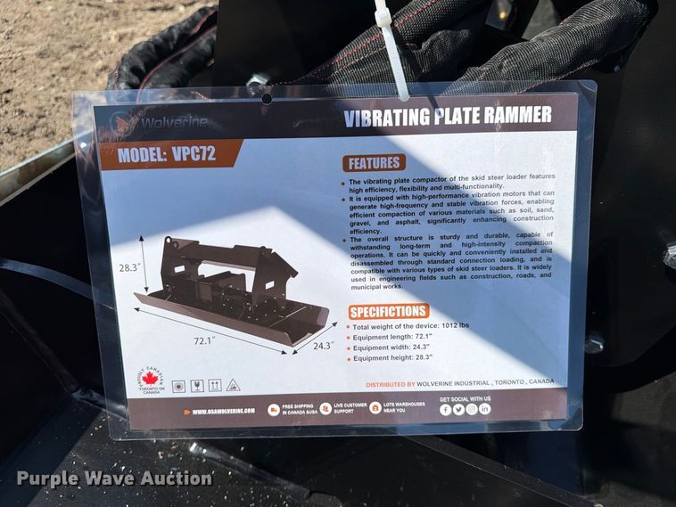 image for item EX4277 Wolverine VPC72 skid steer plate compactor