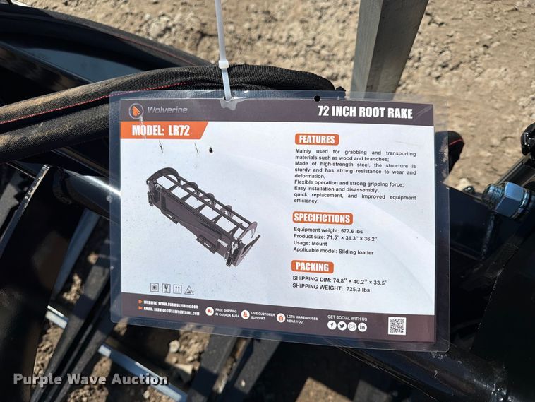 image for item EX4278 Wolverine LR72 skid steer root grapple bucket