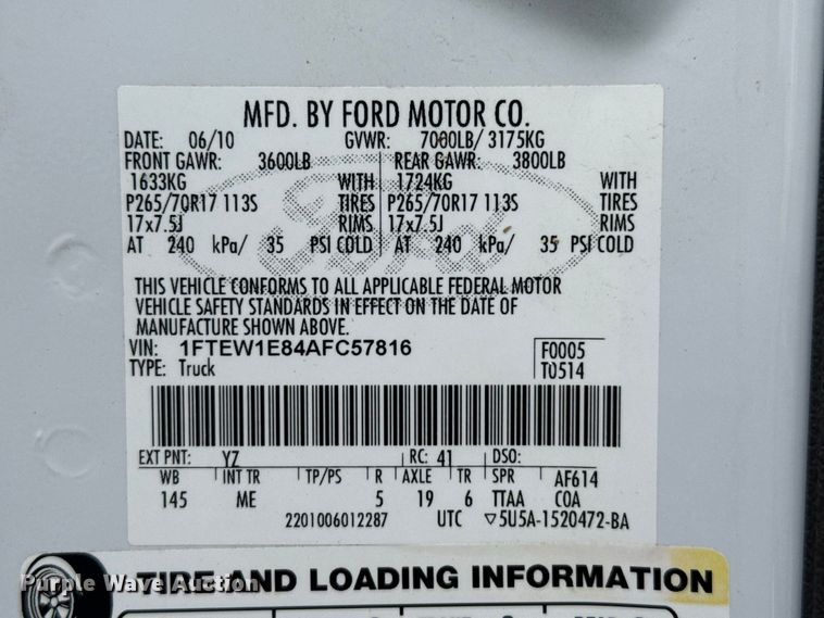 image for item FB6928 2010 Ford F150 Crew Cab pickup truck