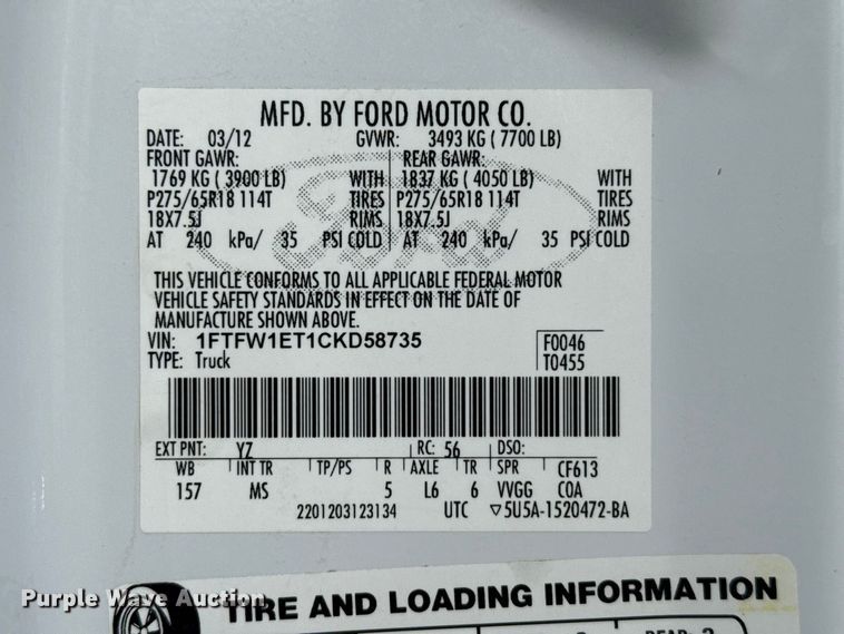 image for item FB6929 2012 Ford F150 Crew Cab pickup truck
