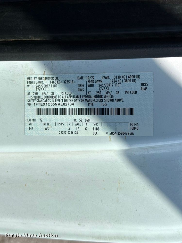 image for item FC4072 2022 Ford F150 Crew Cab pickup truck