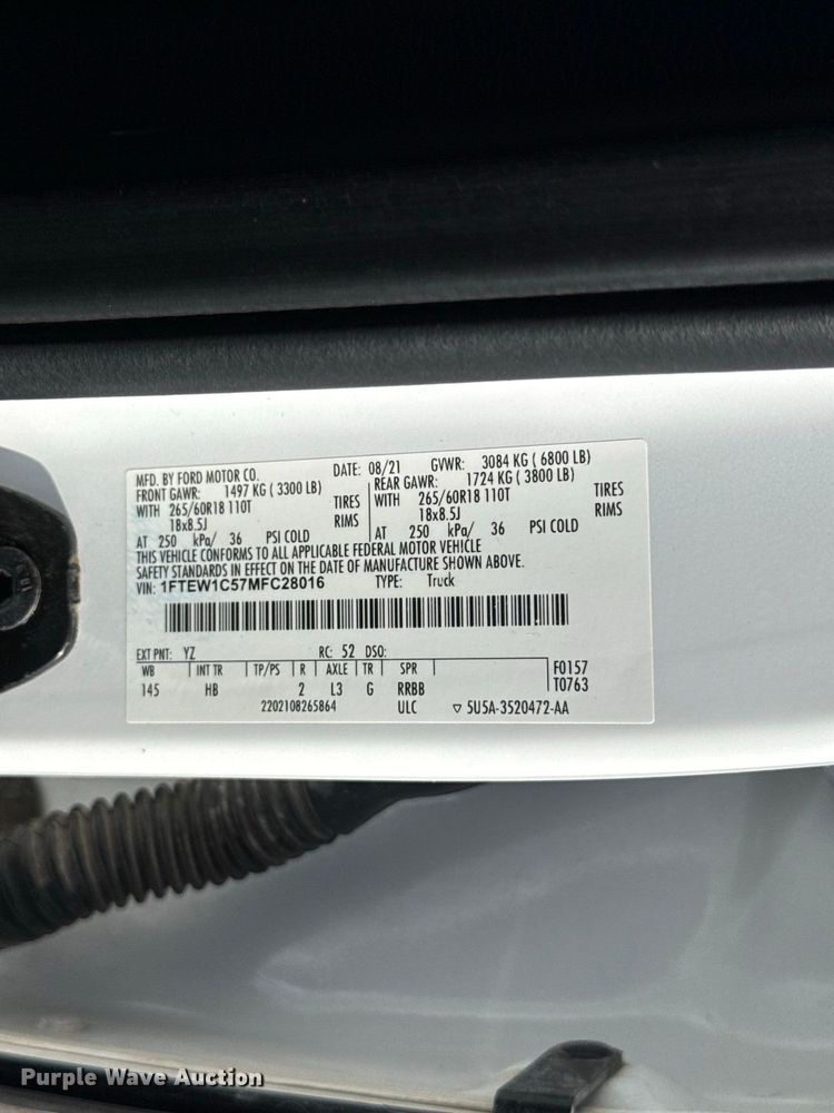 image for item FC4238 2021 Ford F-150 Crew Cab pickup truck