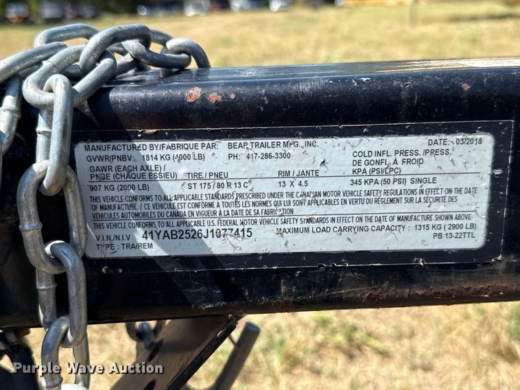 image for item FC4325 2018 Bear Trailer Mfg. Inc. tri-toon boat trailer