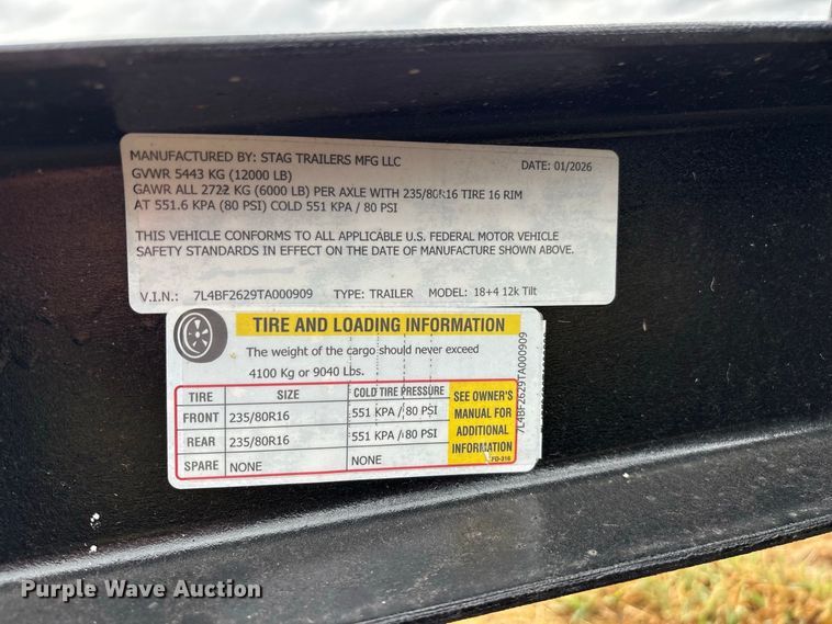 image for item FG0670 2026 Stag Trailers MFG LLC tilt deck equipment trailer