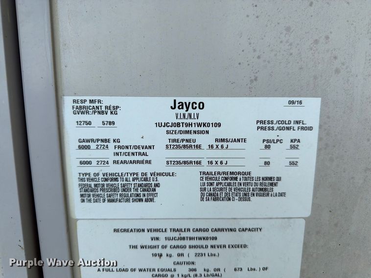 image for item FK3397 2017 Jayco Eagle camper