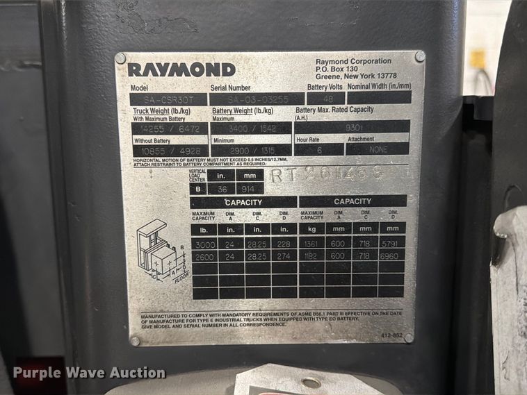 image for item FK4613 Raymond SA-CSR30T forklift