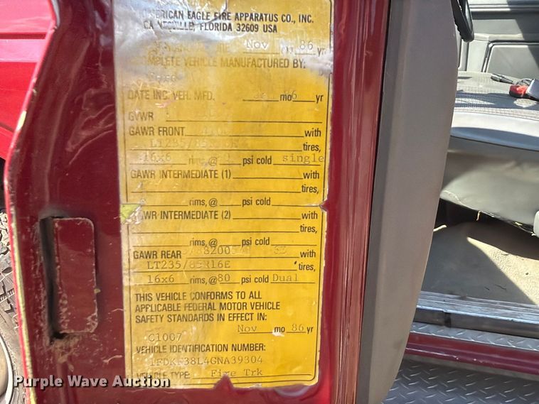 image for item FK5143 1986 Ford F350 pumper fire truck