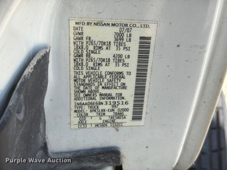 image for item FT6253 2008 Nissan Titan Ext. Cab pickup truck