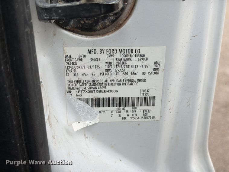 image for item FT6284 2011 Ford F350 Super Duty XL Ext. Cab utility bed pickup truck