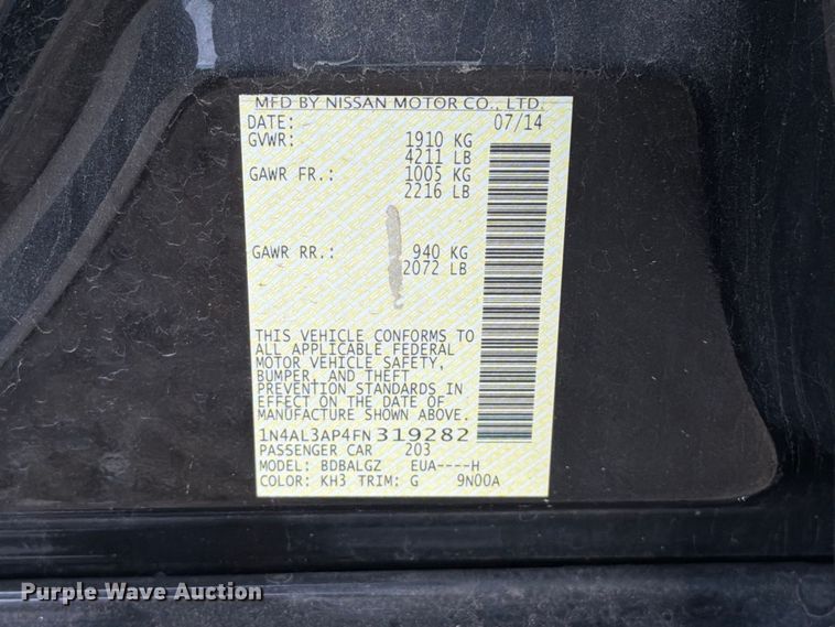 image for item FT6301 2015 Nissan Altima S 