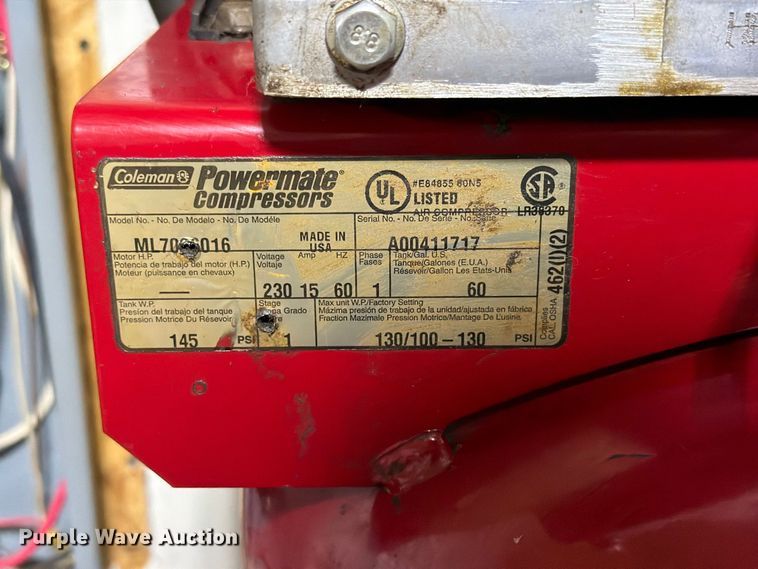 image for item FT6727 Colman Powermate Compressors air compressor
