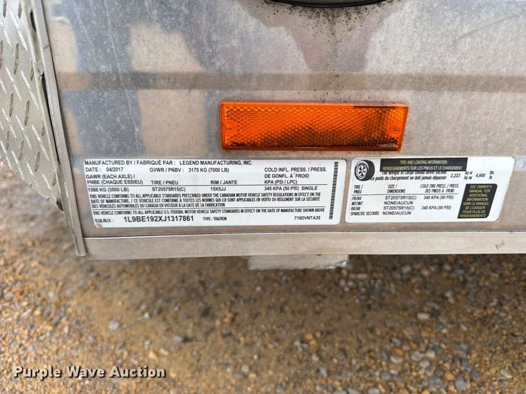 image for item FT7507 2018 Legend Manufacturing Inc 7190VNTA35 enclosed cargo trailer