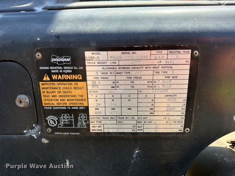 image for item FU4671 2012 Doosan G25P-5 forklift