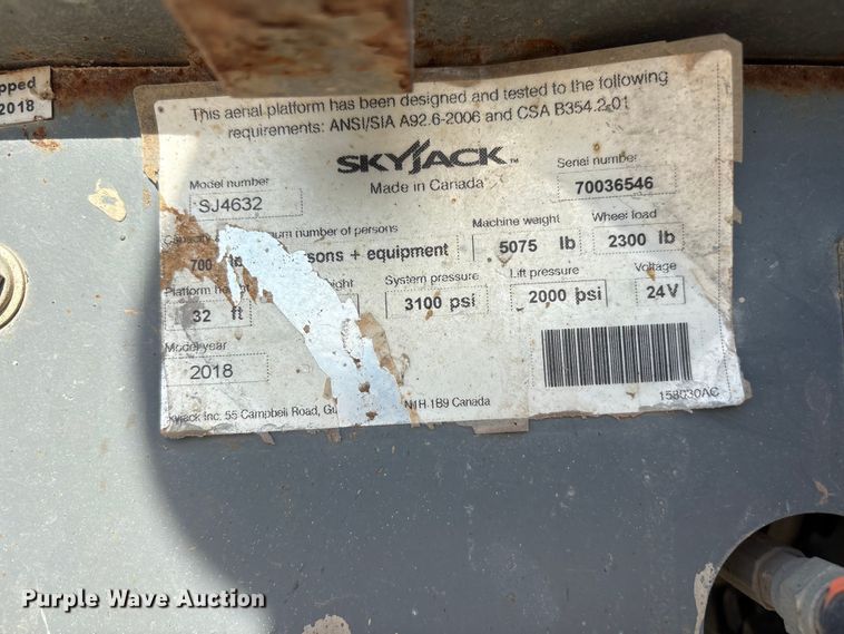 image for item JM9435 2018 Skyjack SJ4632 scissor lift
