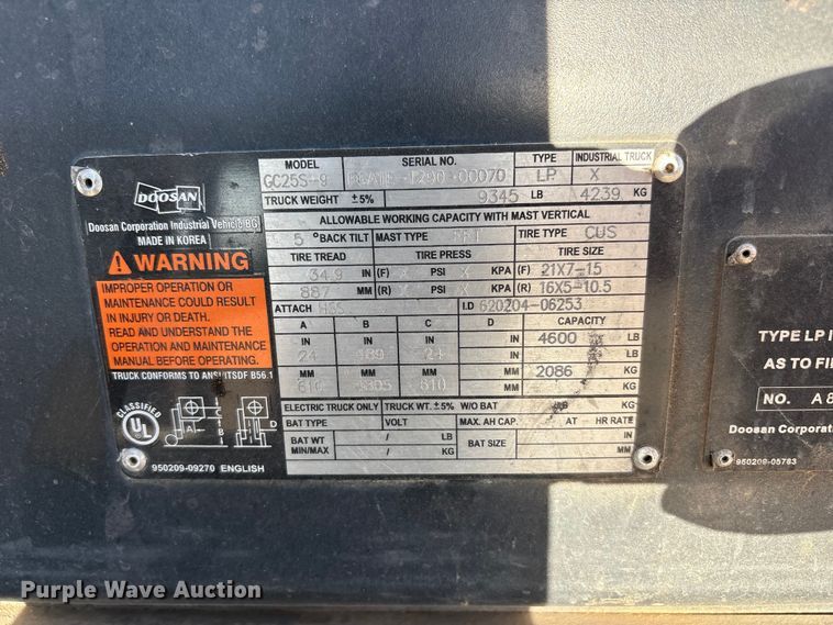 image for item JM9438 Doosan GC25S-9 forklift