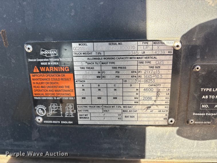 image for item JM9438 Doosan GC25S-9 forklift