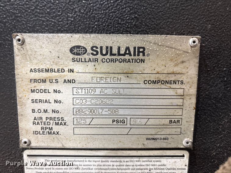 image for item JM9442 Sulair ST1100 air compressor