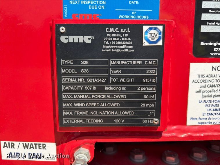 image for item YA1666 2022 CMC S28 tracked boom lift