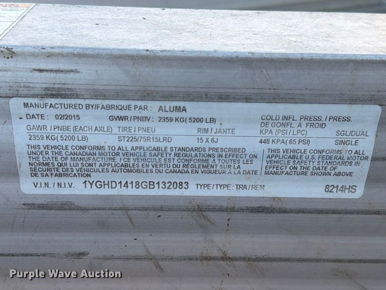 image for item YA4288 2016 Aluma 8214HS tank trailer