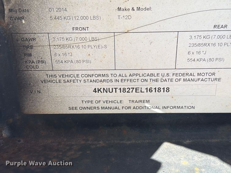 image for item YA4291 2014 Towmaster Inc. utility trailer