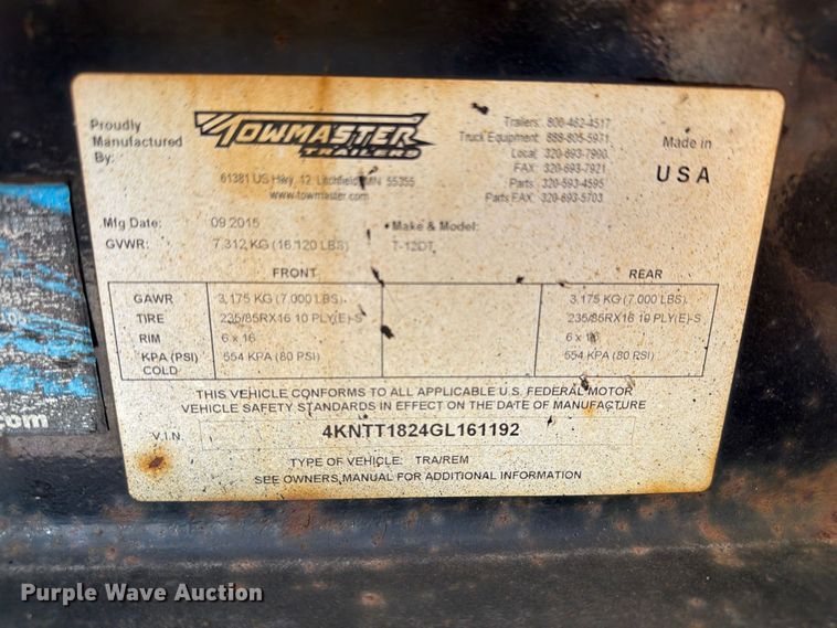 image for item YA4296 2016 Townmaster T-12DT tilt deck utility trailer