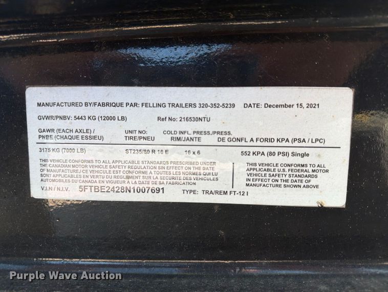 image for item YA4475 2022 Felling Trailers utility trailer