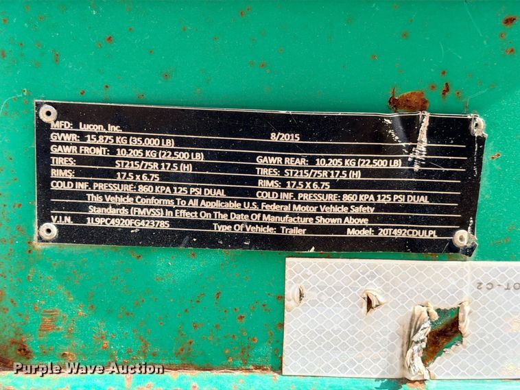 image for item YA4807 2015 Lucon 20T492CDULPL tilt deck equipment trailer