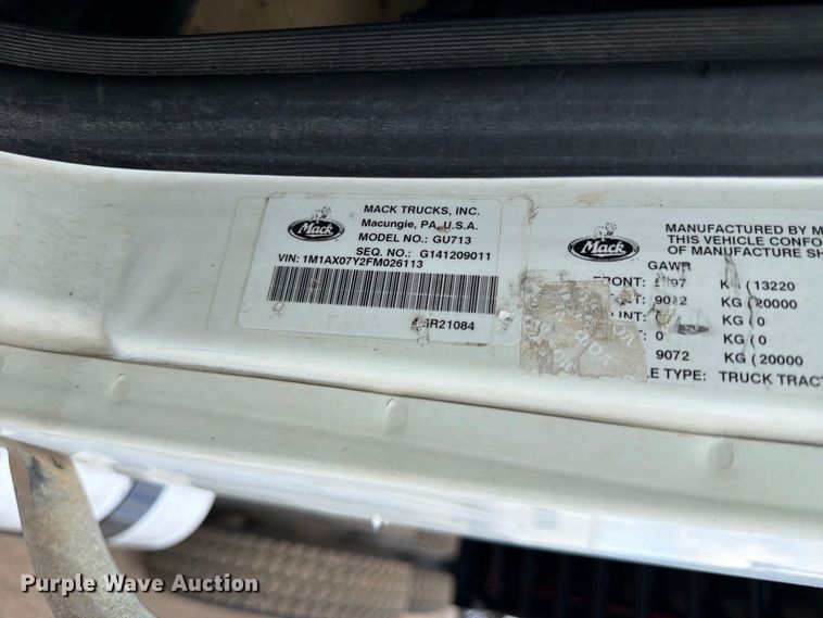 image for item DV7318 2015 Mack GU713 dump truck