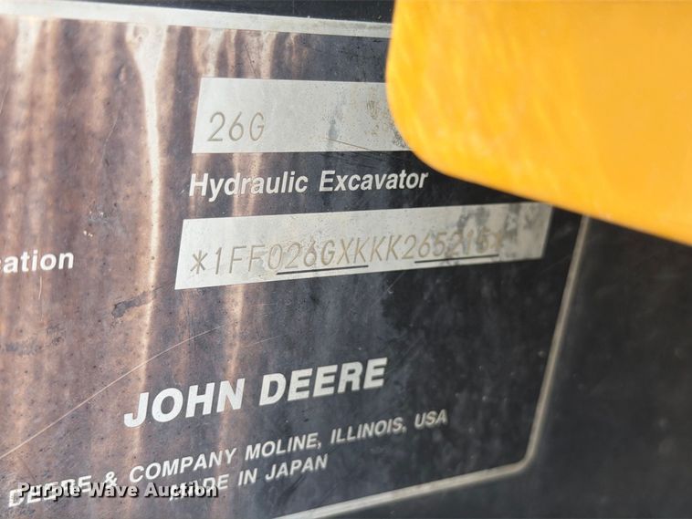 image for item DV8626 2020 John Deere 26G mini excavator