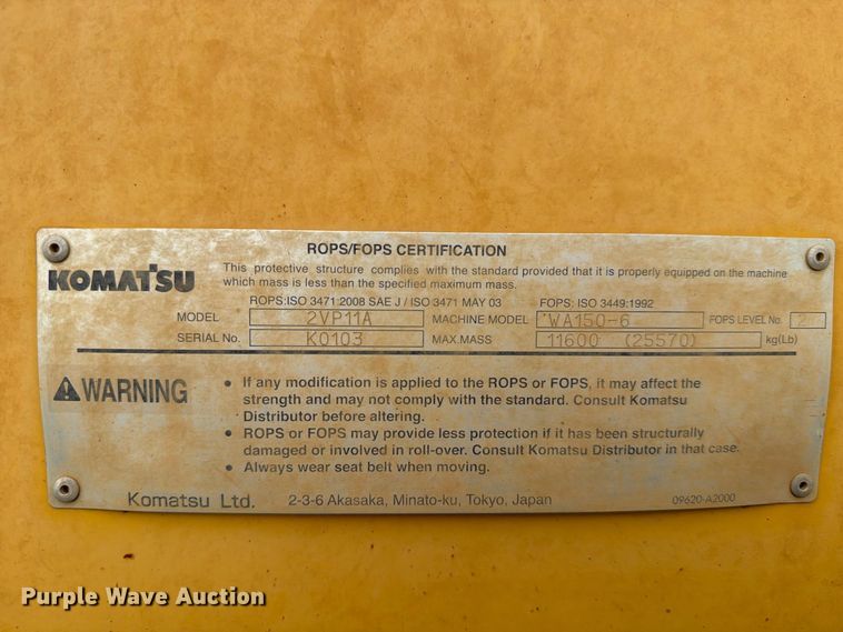 image for item DV8632 2010 Komatsu WA150-6 wheel loader