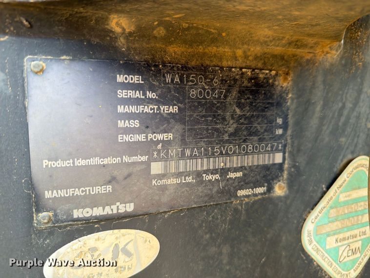 image for item DV8632 2010 Komatsu WA150-6 wheel loader