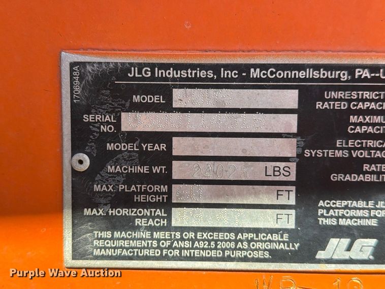 image for item DZ4700 2007 JLG 600S boom lift