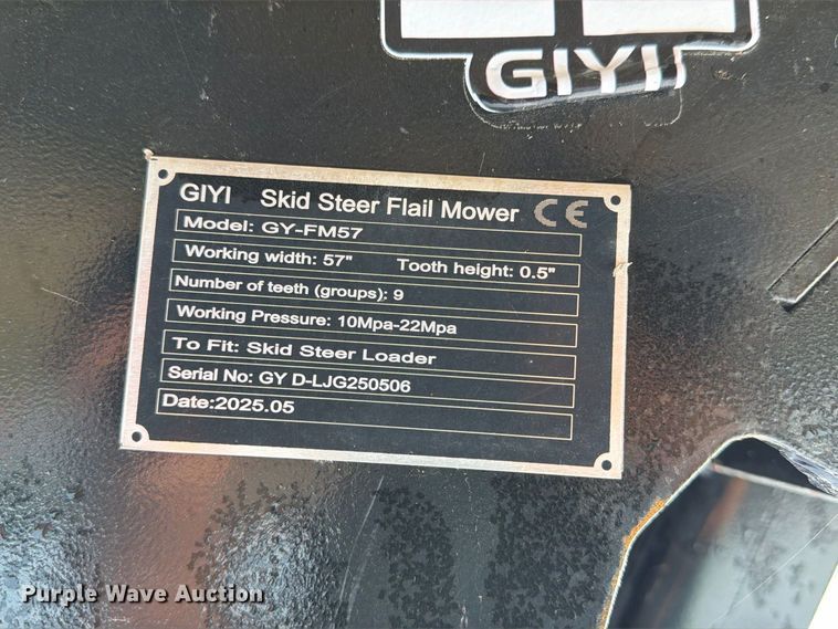 image for item DZ4793 2025 GIYI GY-FM57 skid steer flail mower