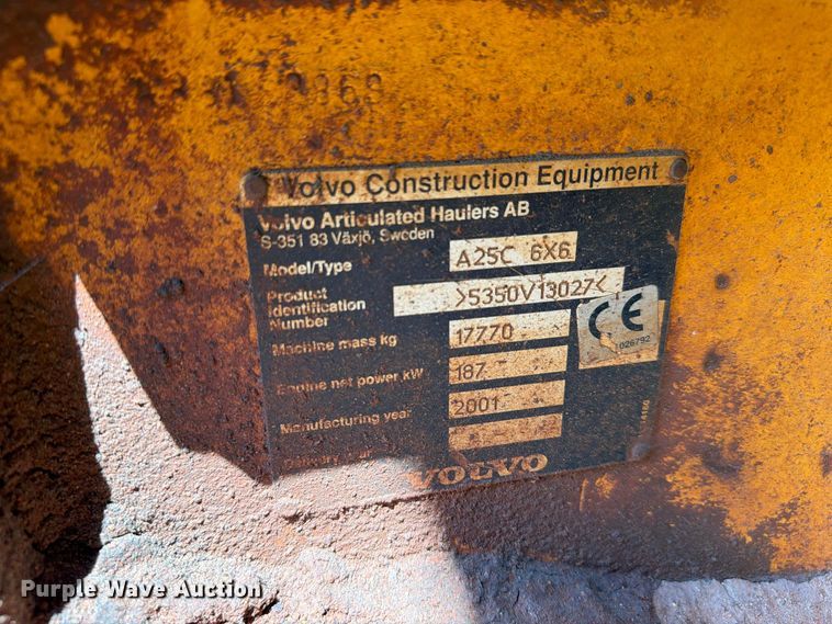image for item EF1358 2001 Volvo A25C 6X6 haul truck