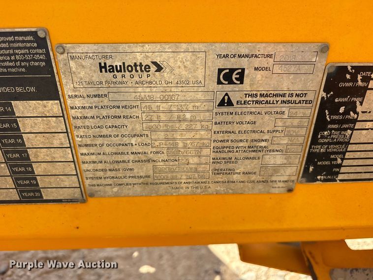 image for item ES8104 2018 Haulotte 4527A boom lift