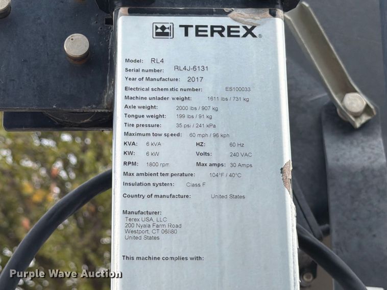 image for item EW8876 2017 TEREX RL4 light plant