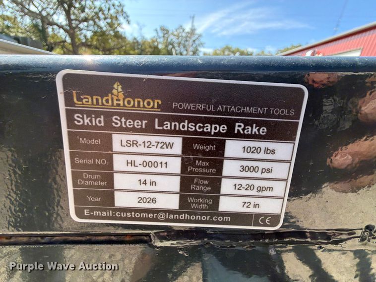 image for item EX2711 2026 LandHonor LSR-12-72W skid steer landscape rake