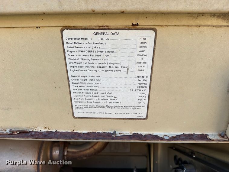 image for item EX4236 Ingersoll Rand 185 air compressor