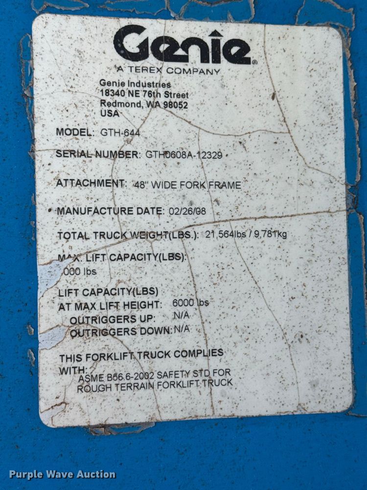 image for item FB6900 2008 Genie GTH-644 telehandler