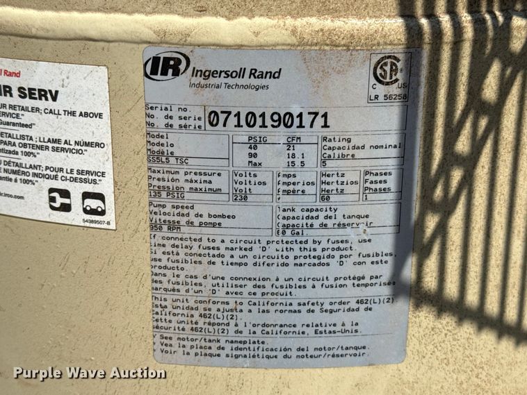 image for item FC4276 Ingersoll Rand SS5L5 air compressor