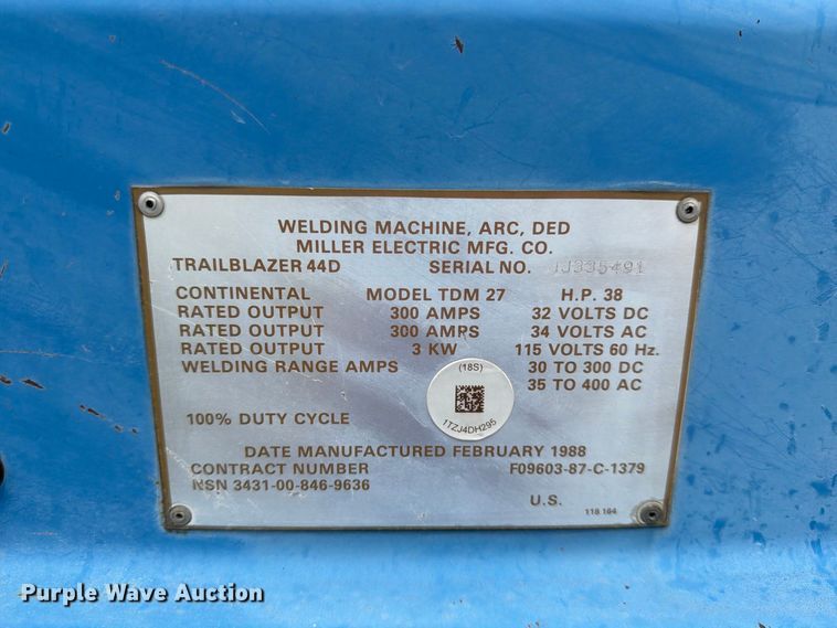 image for item FI1011 1988 Miller Trailblazer 44D welder/generator