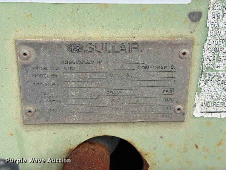 image for item FK3698 Sullair 185 DPQ JD air compressor