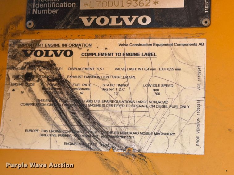 image for item FK3712 2002 Volvo L70D wheel loader
