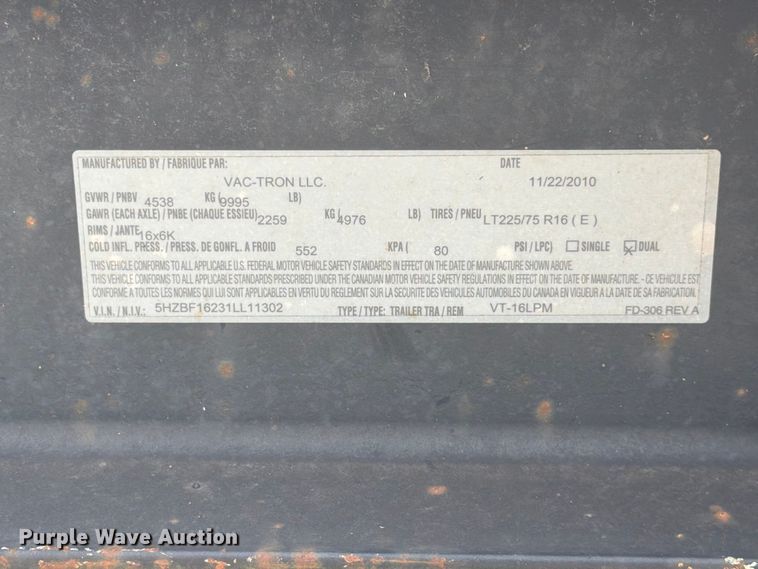image for item FK3718 2011 Vac-Tron LP305DT vacuum excavator