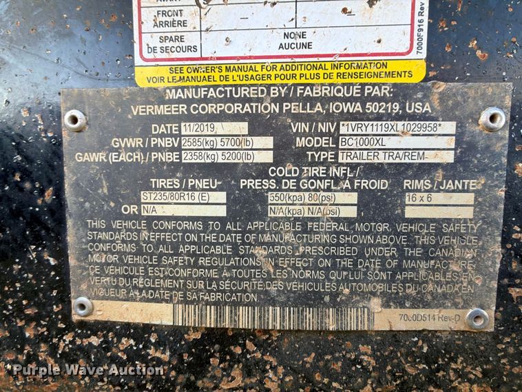 image for item FK5136 2020 Vermeer Bc100XL wood chipper