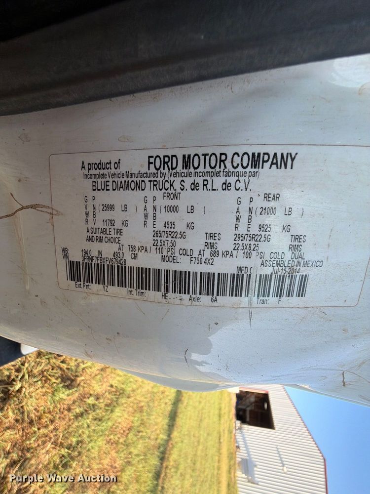 image for item FK5148 2015 Ford F750 forestry bucket truck
