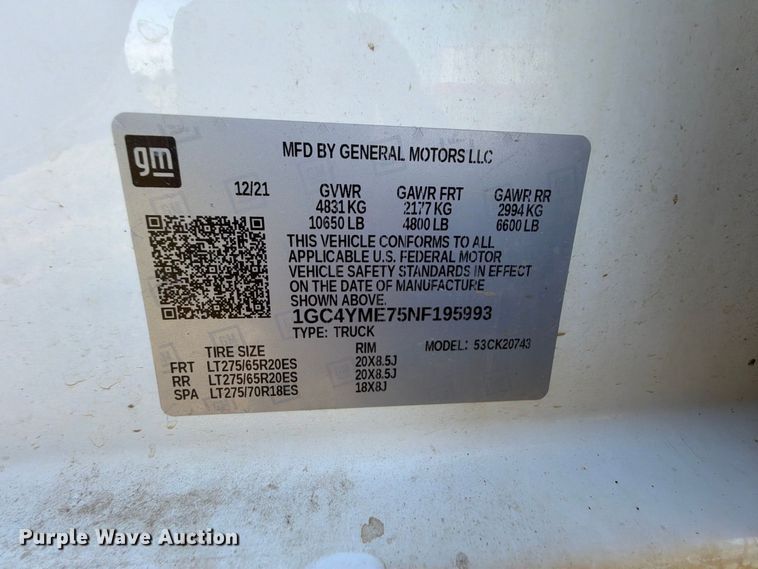 image for item FK5164 2022 Chevrolet Silverado 2500HD Crew Cab pickup truck