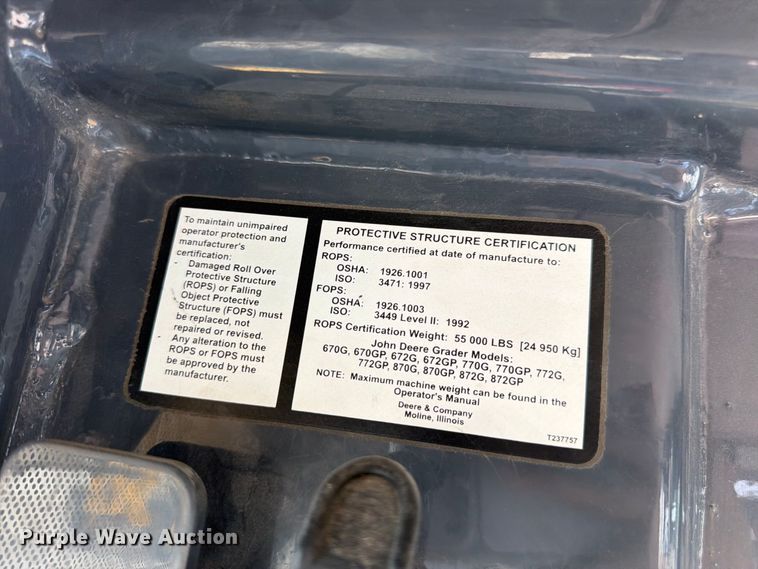 image for item FM7644 2013 John Deere 770G motor grader