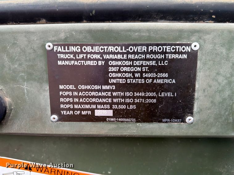 image for item FP3082 2017 Oshkosh MMV3 telehandler