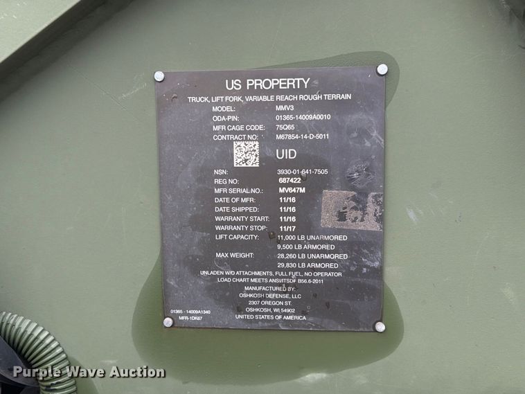 image for item FP3082 2017 Oshkosh MMV3 telehandler